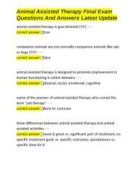 Animal Assisted Therapy Final Exam Questions And Answers