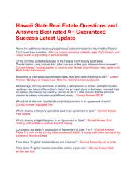 Hawaii State Real Estate Questions and Answers Best rated A+ Guaranteed Success Latest Upd