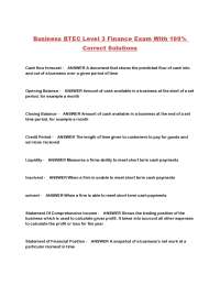 Business BTEC Level 3 Finance Exam With 100% Correct Solutions