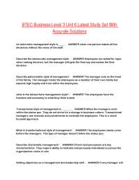 BTEC Business Level 3 Unit 6: Management Styles and Leadership Skills