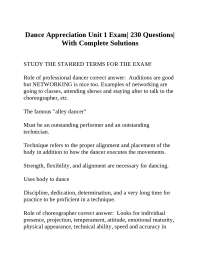 Dance Appreciation Unit 1 Exam: Questions and Answers