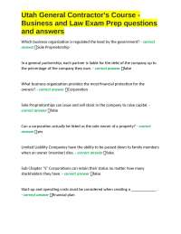 Utah General Contractor's Course - Business and Law Exam Prep questions and answers