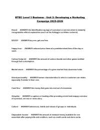 BTEC Level 3 Business - Unit 2 Developing a Marketing Campaign 2025-2026