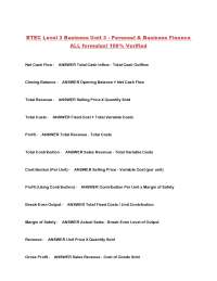 BTEC Level 3 Business Unit 3 - Personal & Business Finance Formulas