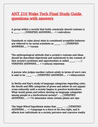 ANT 210 Wake Tech Final Study Guide: Key Concepts and Answers