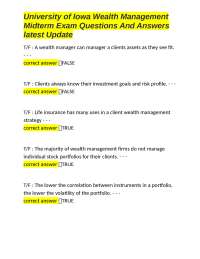 University of Iowa Wealth Management Midterm Exam Questions and Answers