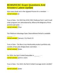 BCBS/HCSC Exam Questions and Answers: Medicare Part C and D