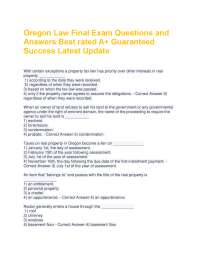 Oregon Law Final Exam Questions and Answers Best rated A+ Guaranteed Success Latest Update