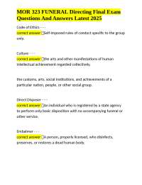 MOR 323 FUNERAL Directing Final Exam Questions And Answers Latest 2025