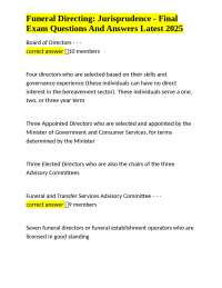 Funeral Directing: Jurisprudence - Final Exam Questions And Answers Latest 2025