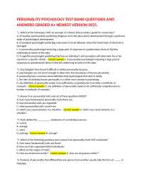 Personality Psychology Test Bank Questions and Answers