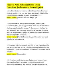 Funeral Arts National Board Exam Questions and Answers