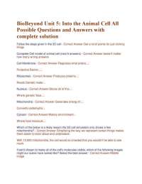 BioBeyond Unit 5: Into the Animal Cell All Possible Questions and Answers with complete so