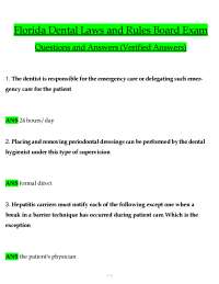 Florida Dental Laws and Rules Board Exam questions verified with 100% correct answers