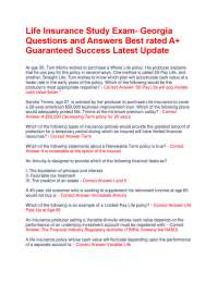 Life Insurance Study Exam - Georgia: Questions and Answers