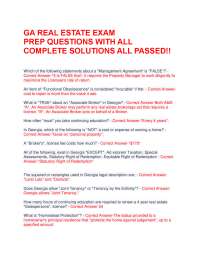 Georgia Real Estate Exam Prep Questions and Answers