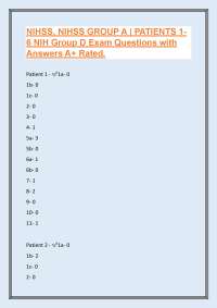 NIHSS, NIHSS GROUP A | PATIENTS 1- 6 NIH Group D Exam Questions with Answers A+ Rated.