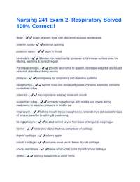 Nursing 241 Exam 2 - Respiratory System: Solved Questions and Answers