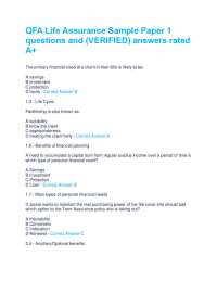 QFA Life Assurance Sample Paper 1 questions and (VERIFIED) answers rated A+
