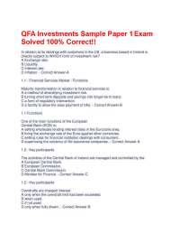 QFA Investments Sample Paper 1 Exam Solved 100% Correct