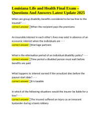 Louisiana Life and Health Final Exam Questions and Answers