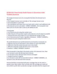 ECON 201 Final Study Guide: 61 Multiple Choice Questions with Verified Answers