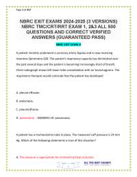NBRC EXIT EXAMS 2024-2025 (3 VERSIONS) NBRC TMC-CRT-RRT EXAM 1, 2&3 ALL 500 QUESTIONS AND