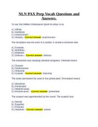 NLN PAX Prep Vocab Questions and Answers.