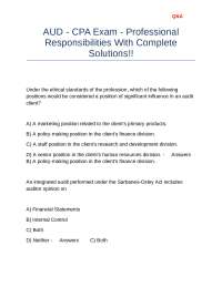 AUD - CPA Exam - Professional Responsibilities With Complete Solutions!!