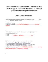FIRST AID PRACTICE TESTS 1 2 AND 3 (AMERICAN RED CROSS TEST) | ALL QUESTIONS AND ANSWERS