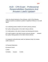 AUD - CPA Exam - Professional Responsibilities Questions And Answers Latest Update!!