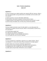 NUR 257: Unit 1 Practice Questions - Gerontology and Vulnerable Populations