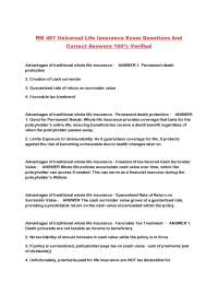Universal Life Insurance Exam Questions and Answers