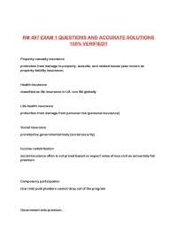 Exam 1 Questions and Solutions for Property-Casualty Insurance