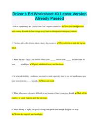 Driver's Education Worksheet: Safe Driving Practices and Road Rules