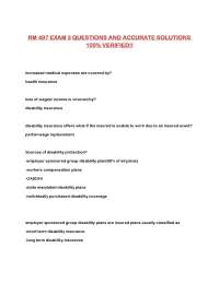 Insurance Concepts and Risk Classification: Exam 3 Questions and Solutions