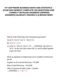IVY SOFTWARE BUSINESS MATH AND STATISTICS EXAM 2024 NEWEST COMPLETE 200 QUESTIONS AND ANSW