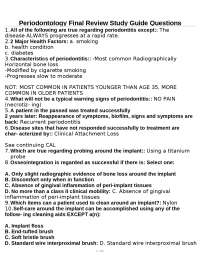 Periodontology Final Review Study Guide Questions