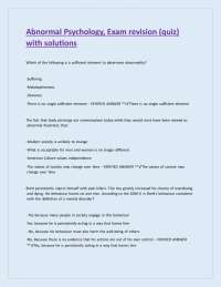 Abnormal Psychology Exam Revision Quiz with Solutions