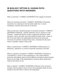 IB Biology Option D: Human Physiology - Questions and Answers