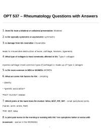 OPT 537 – Rheumatology Questions with Answers