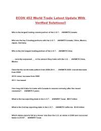 ECON 452 World Trade: Latest Update with Verified Solutions