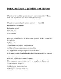 PSIO 201: Exam 2 Questions and Answers - Skeletal System
