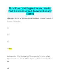 Michigan Life and Health Insurance Exam Questions and Answers