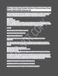 Wake Tech Real Estate Broker Prelicensing Final Exam 2024-2025 Solved #8 - Prof. Shawn
