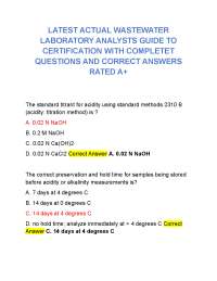 LATEST ACTUAL WASTEWATER LABORATORY ANALYSTS GUIDE TO CERTIFICATION GRADED A+