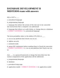 Database Development II Midterm Exam with Answers