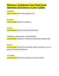 Pharmacy Technician Class Final Exam: Questions and Answers
