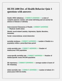 HLTH 2400 Det. of Health Behavior Quiz 1 questions with answers
