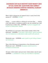 COLORADO CAR SALES MASTERY EXAM NEWEST 2024  ACTUAL EXAM 200+ QUESTIONS AND CORRECT  DETAI